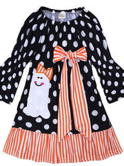 Children's Halloween Ghost Polka Dot Dress with Bow 