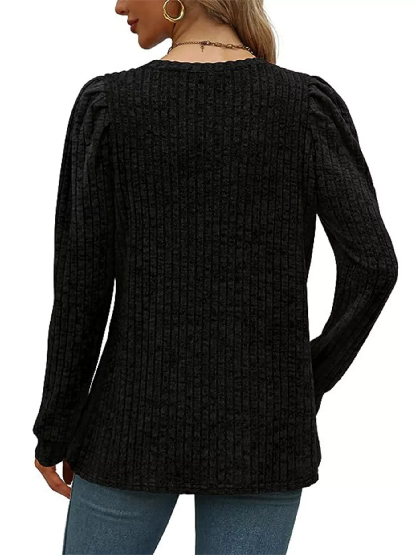 Ribbed Knit Top with Puff Sleeves 