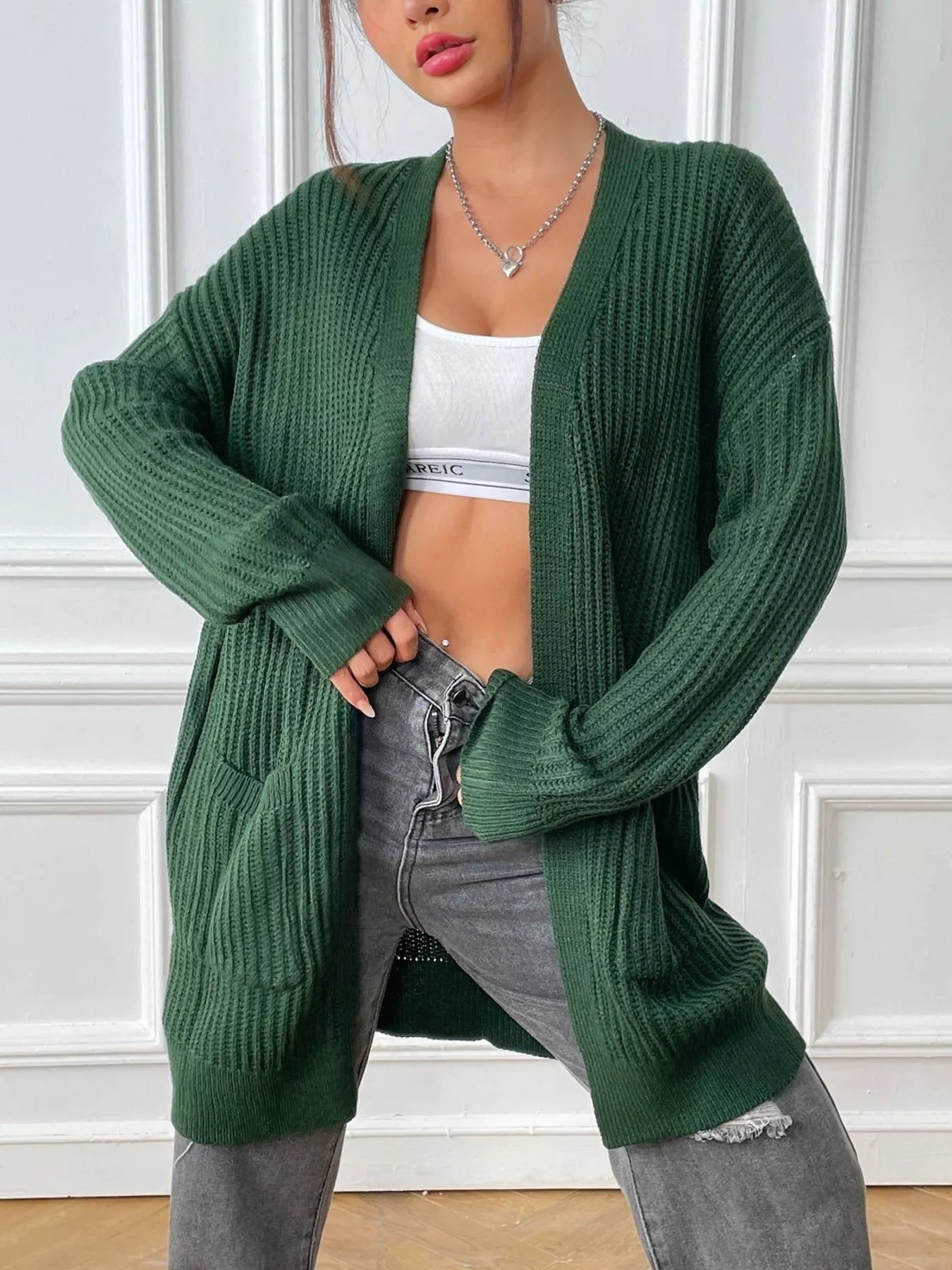 Open Front Drop Shoulder Cardigan 