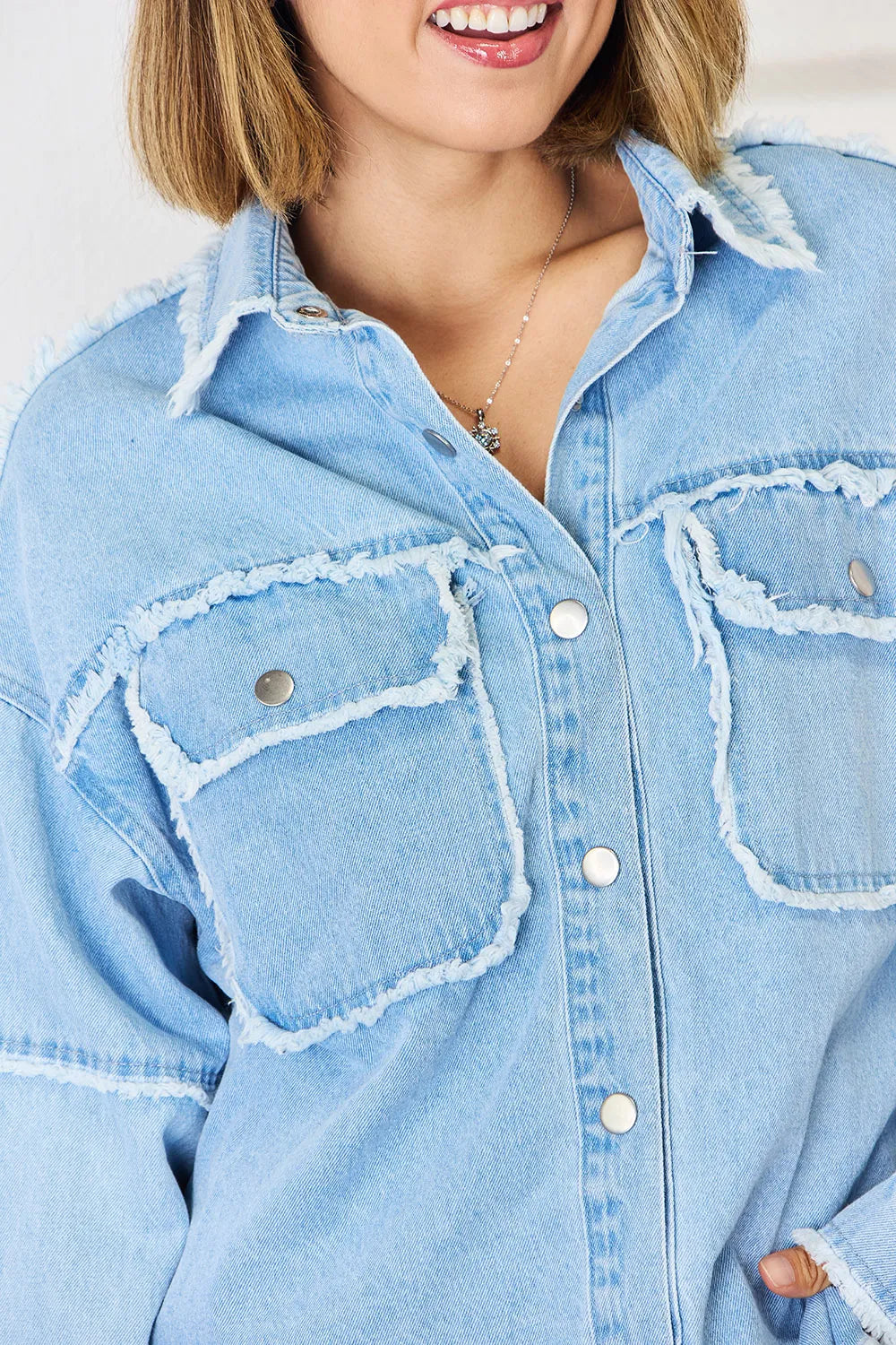 PEACE Raw Hem Dropped Shoulder Denim Top 
