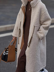 Plus Size Drawstring Zip Up Turtleneck Sherpa Coat 