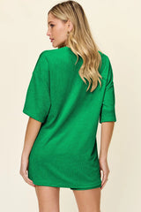 Double Take Full Size Texture Round Neck Drop Shoulder T-Shirt and Shorts Set 