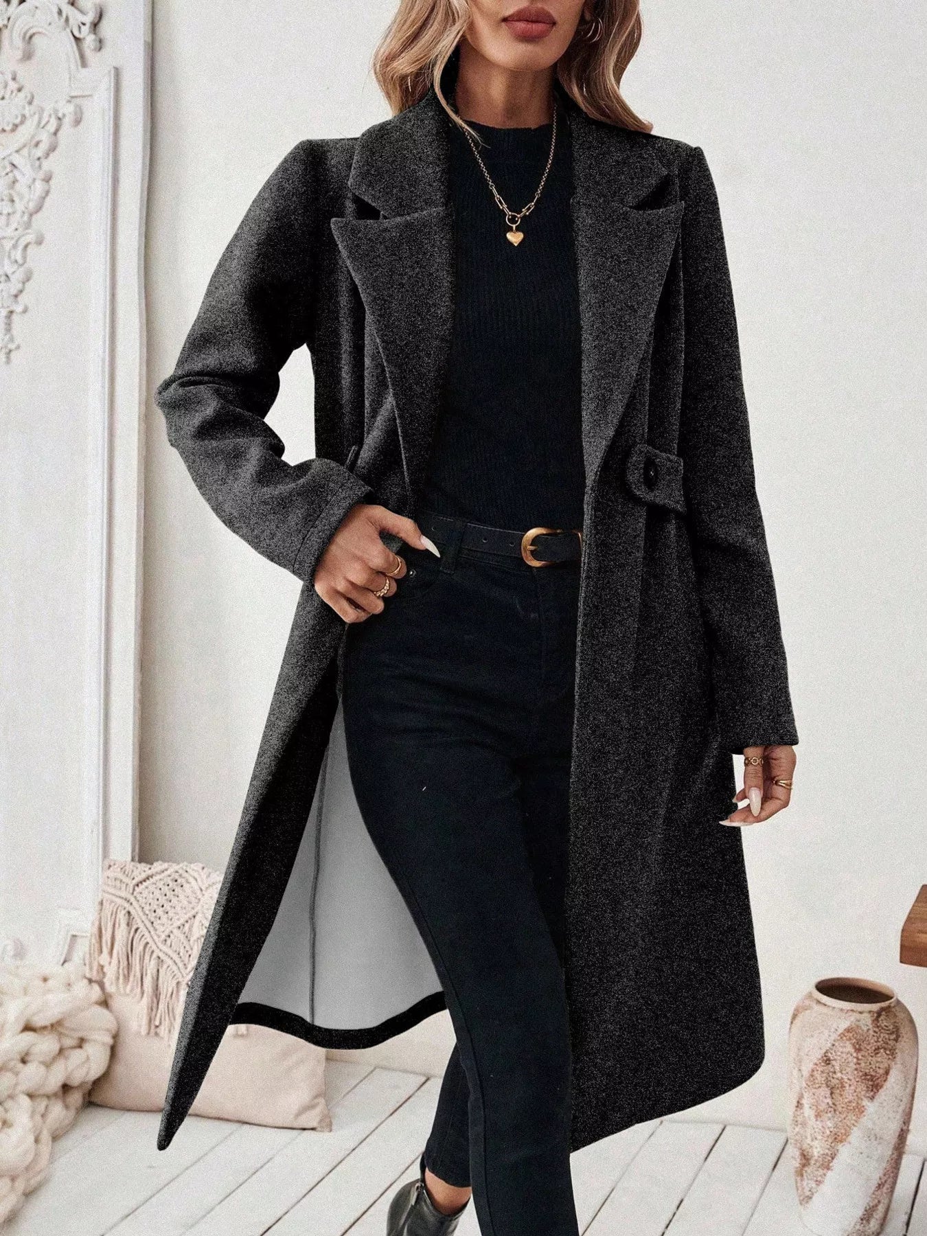 One Button Wool Blend Overcoat 