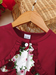 Frill Floral Round Neck Flounce Sleeve Dress 