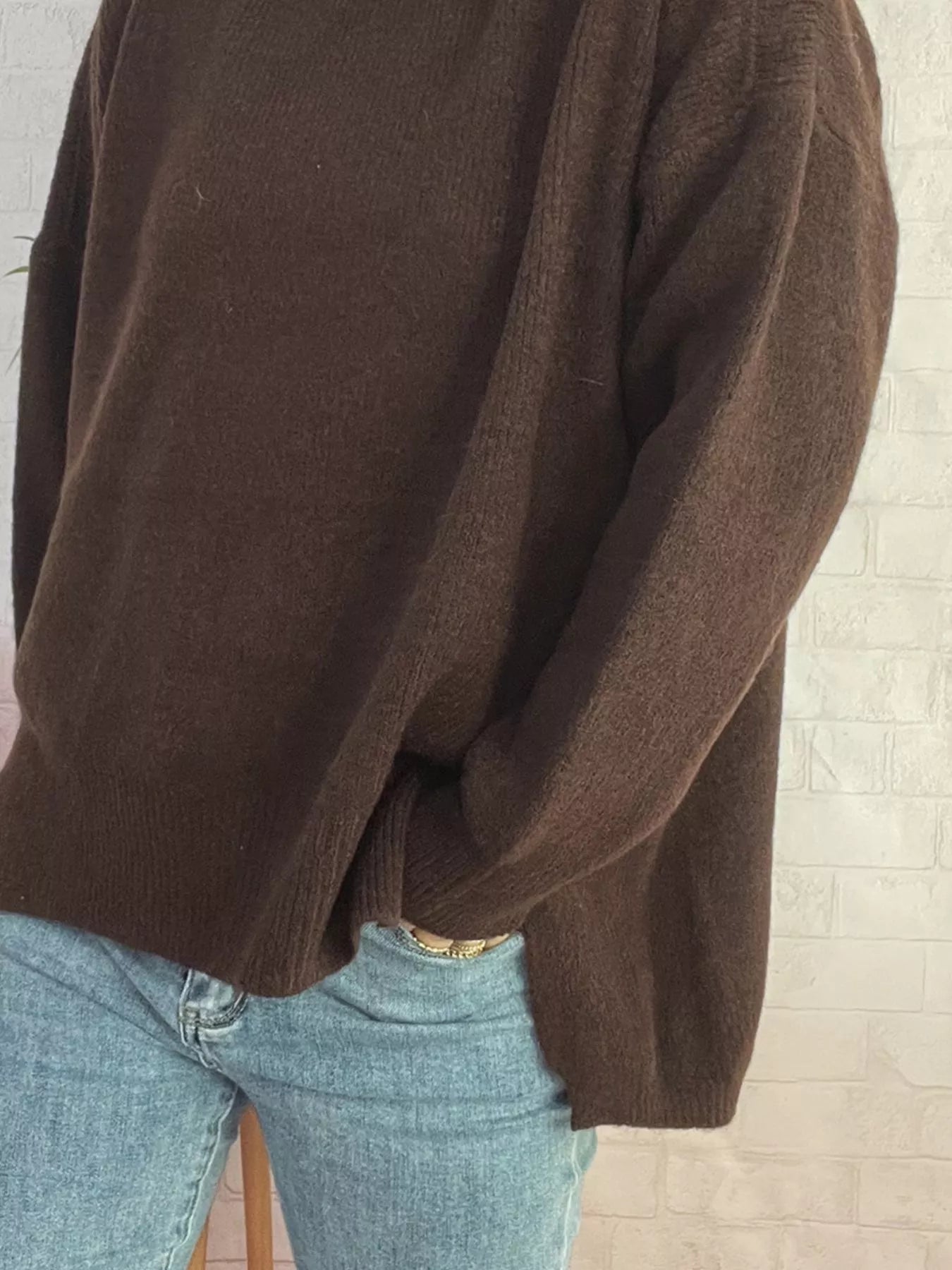 Slit Turtleneck Long Sleeve Sweater 