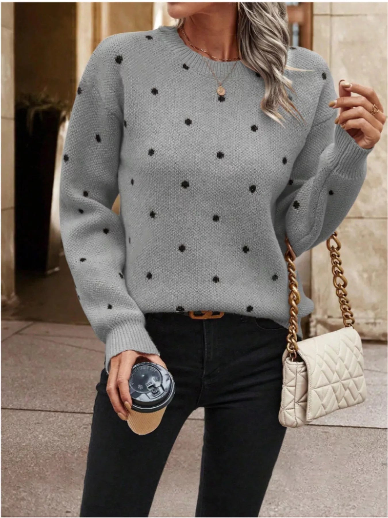 Polka Dot Long Sleeve Sweater 