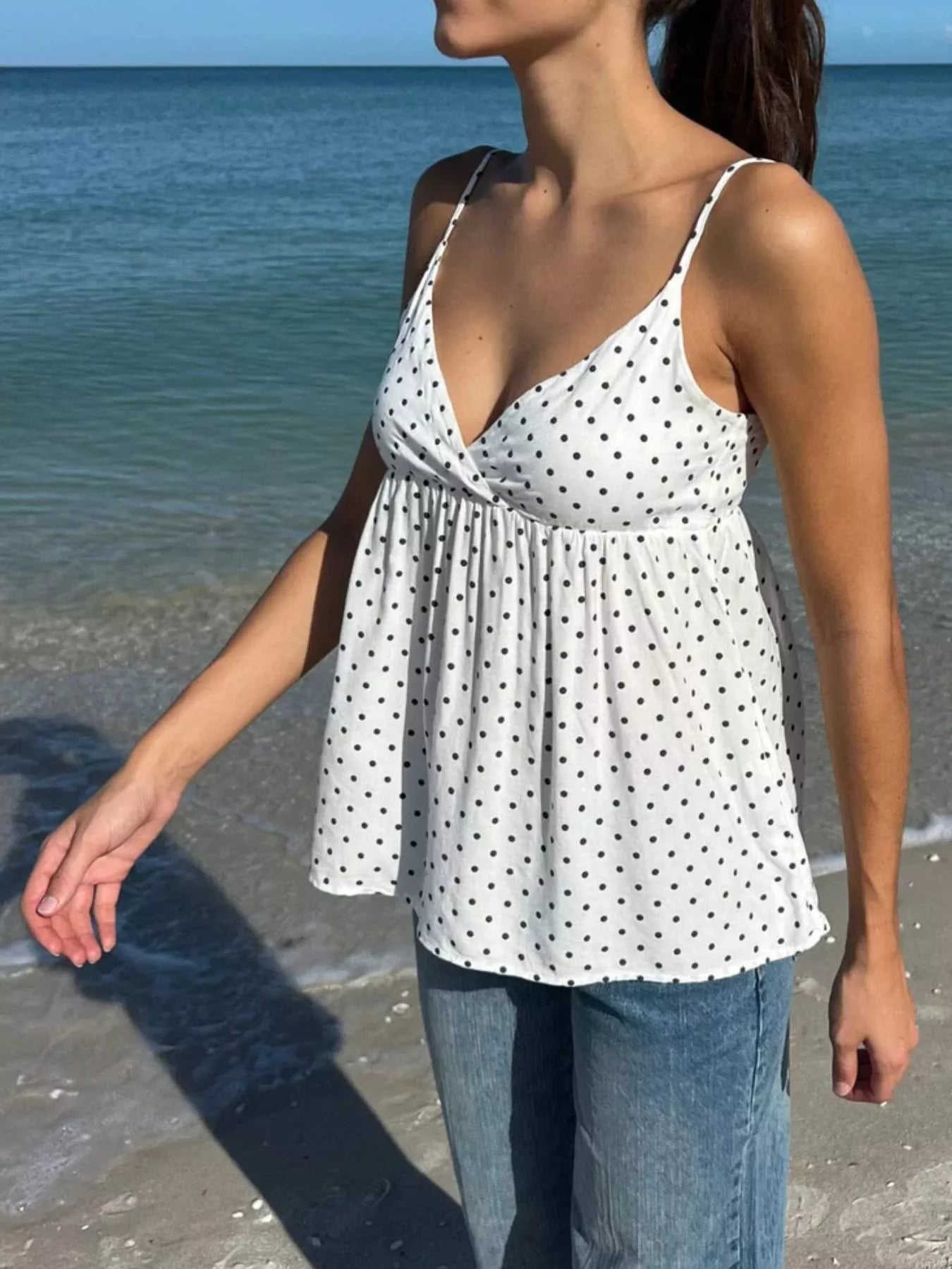Polka Dot V-Neck Flowy Cami 