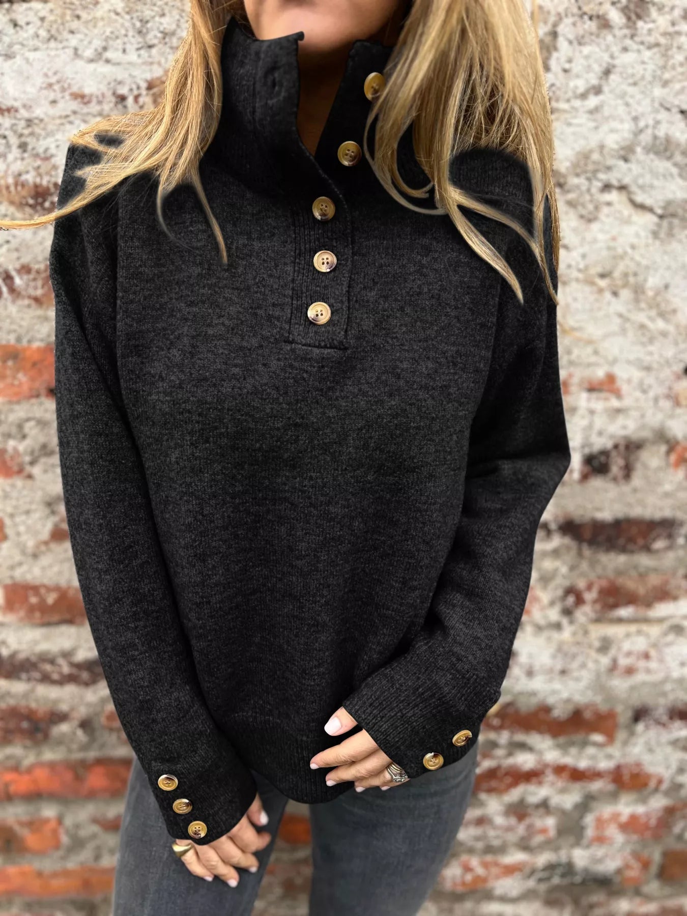 Full Size Button-Detail Turtleneck Sweater Plus Size 