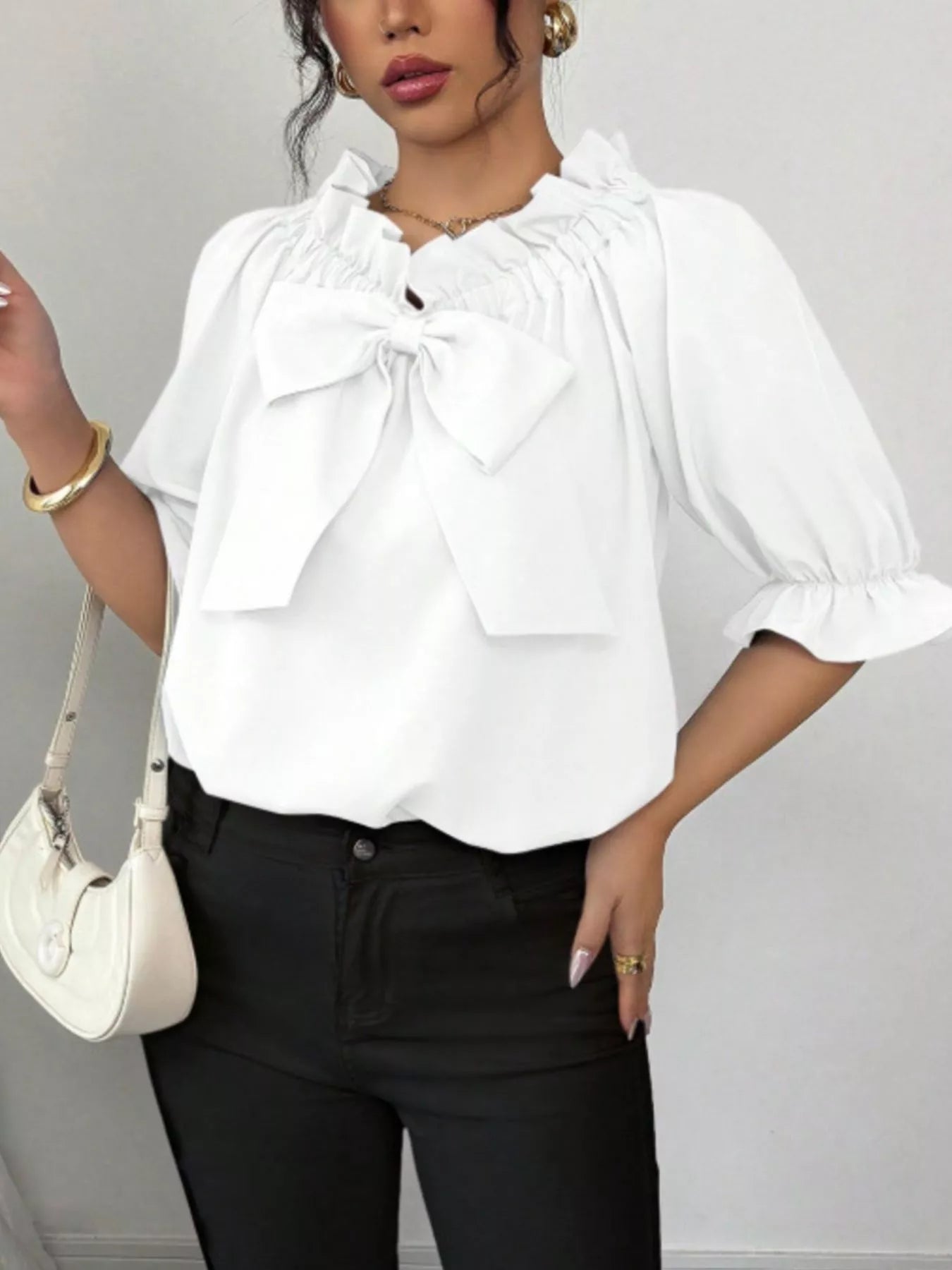 Bow Flounce Sleeve Blouse 