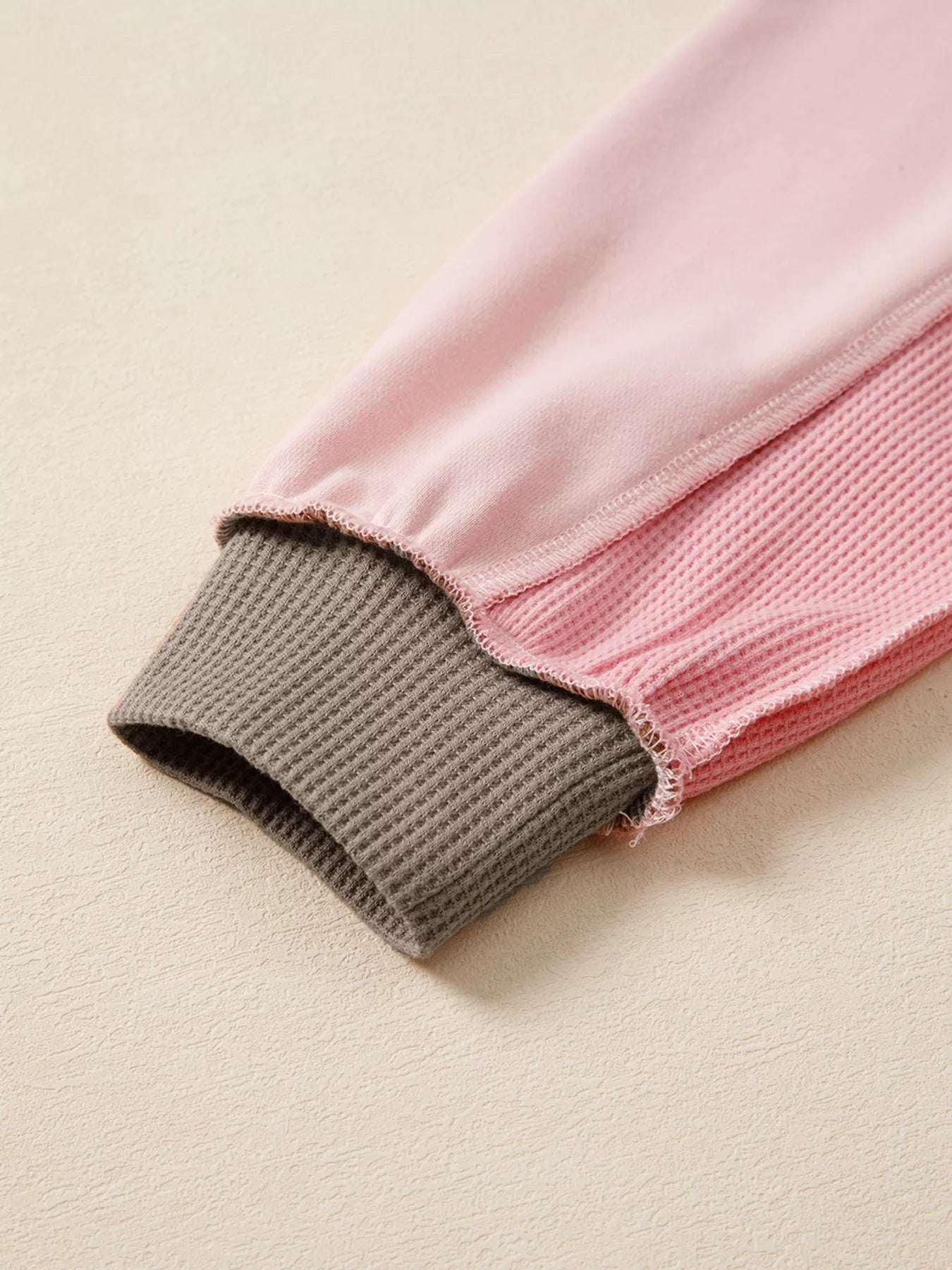 Color Block Mix Texture Waffle Patchwork Oversize Sweatshirt 