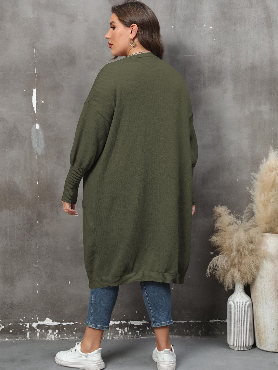 Plus Size Long Sleeve Pocketed Cardigan 