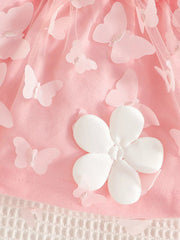 Children's Butterfly Decor Flower Applique Dress with Headband 