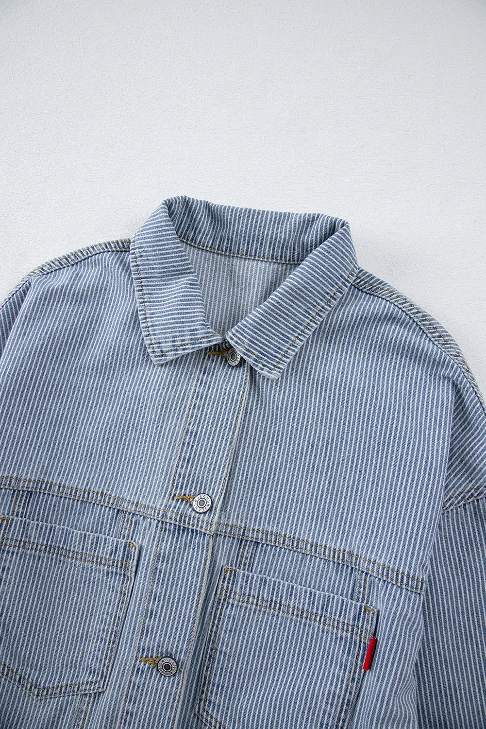 Striped Button Up Long Sleeve Denim Jacket 
