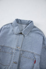 Striped Button Up Long Sleeve Denim Jacket 