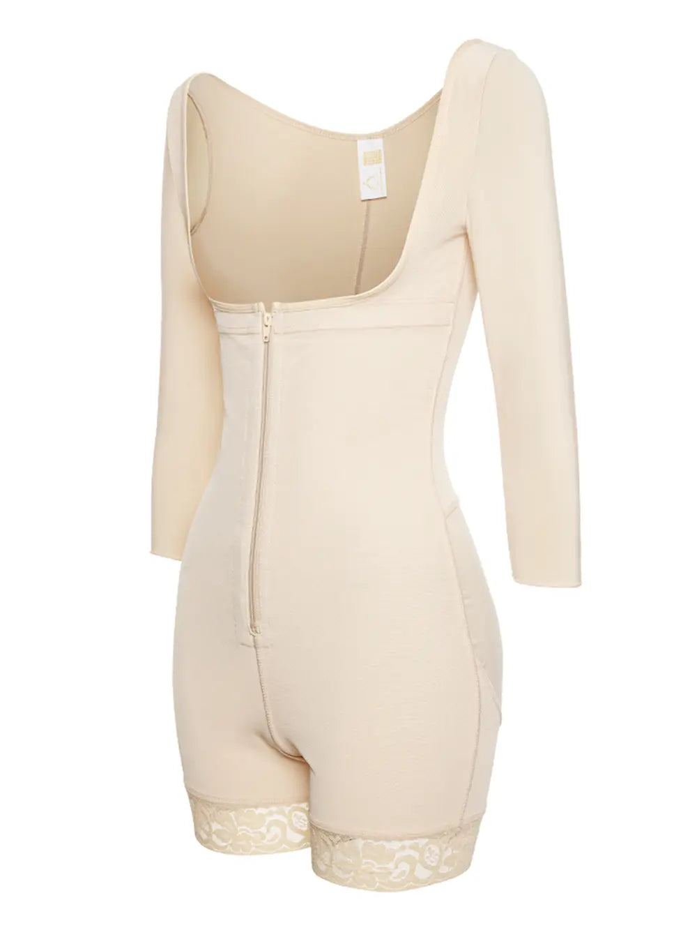 Full Size Zip Up Lace Detail Long Sleeve Shapewear 