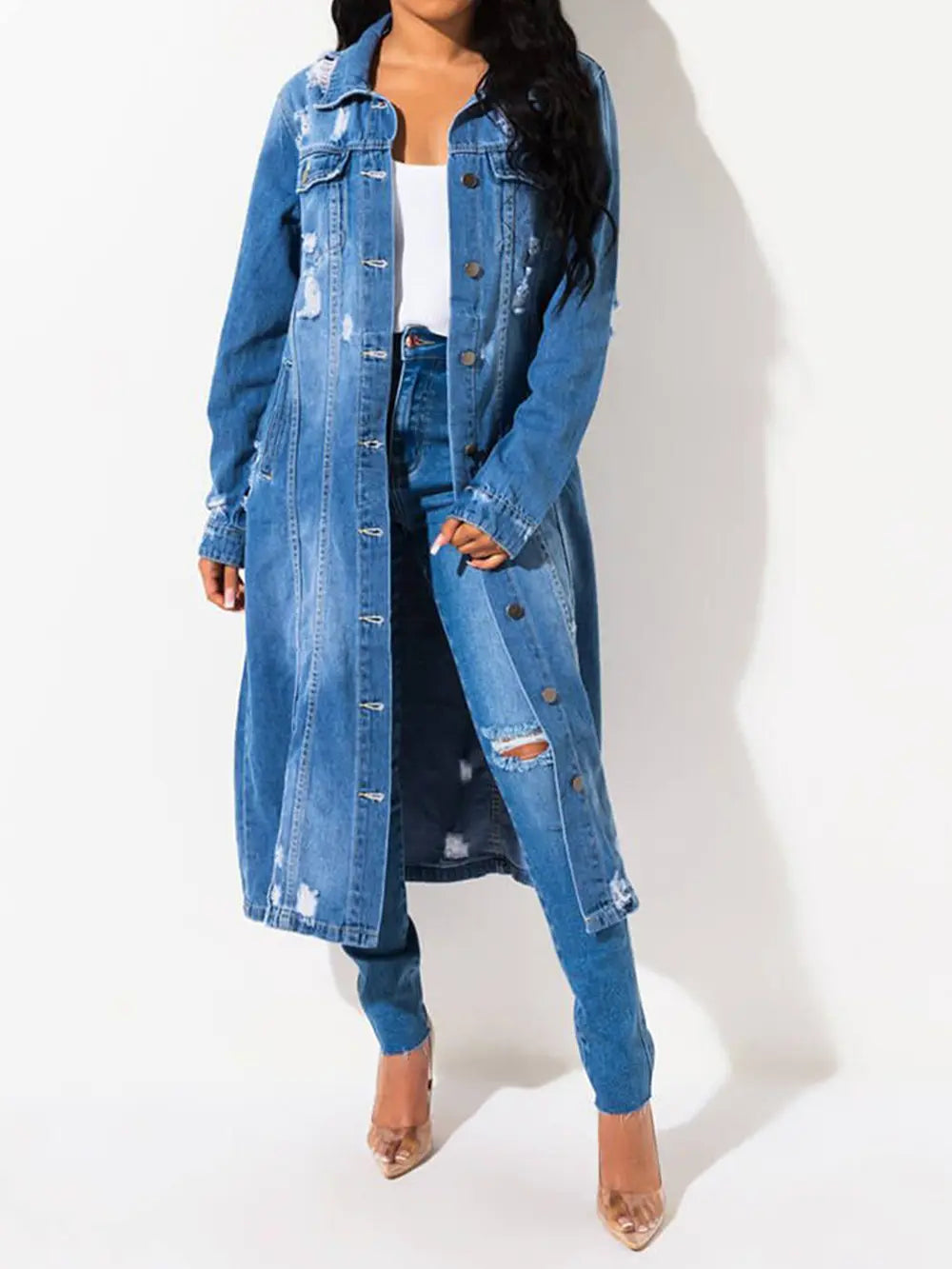 Long Sleeve Raw Hem Denim Jacket 