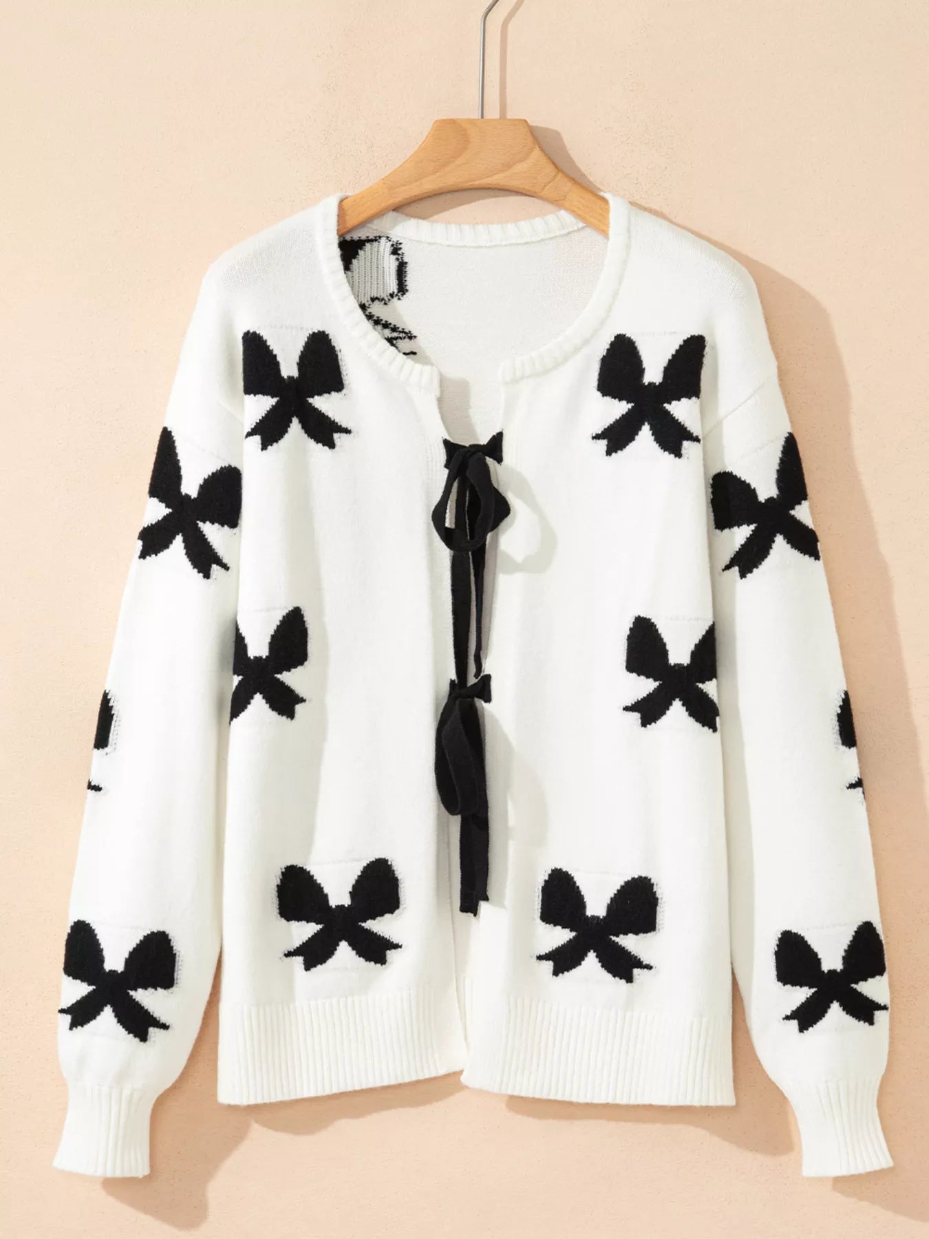 Tie Front Bow Pattern Cardigan 