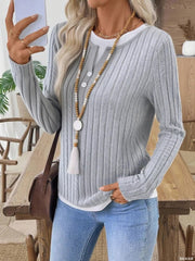 Ribbed Knit Button Detail Contrast Sweater 