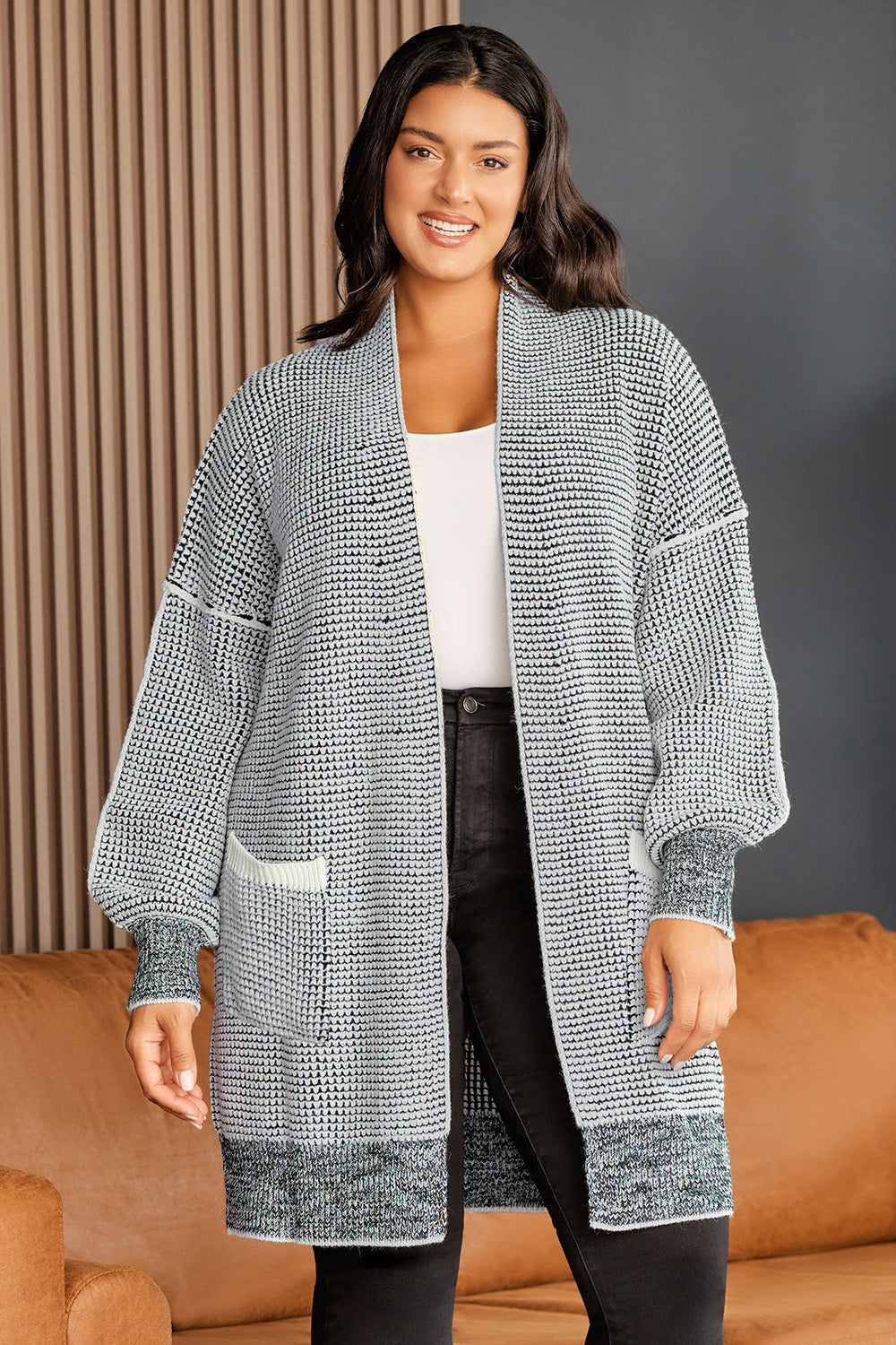 Plus Size Open Front Longline Cardigan 