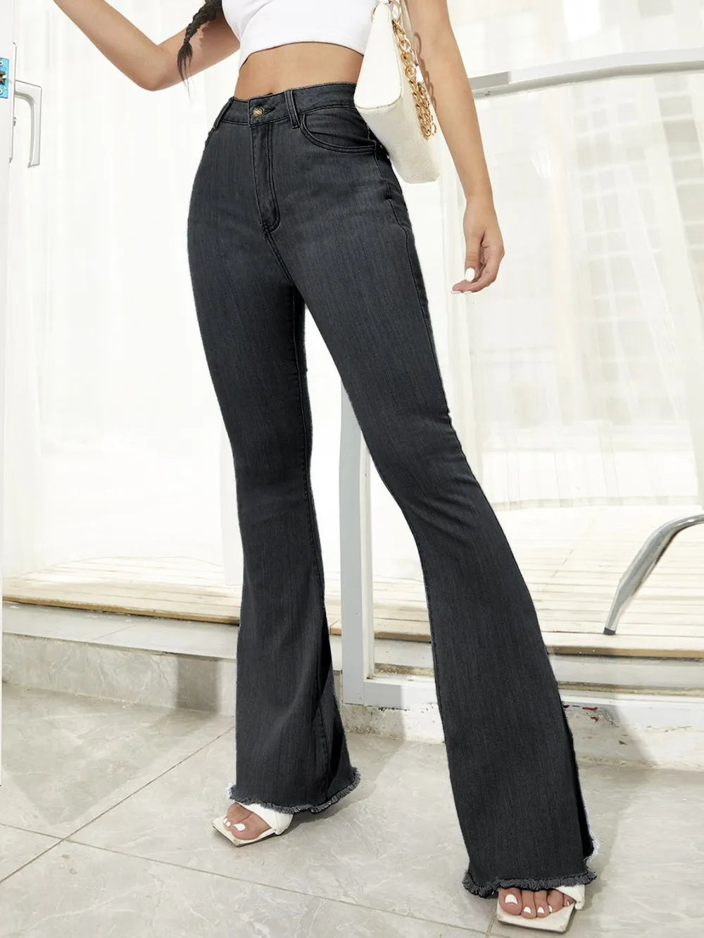 Raw Hem High Waist Flare Jeans 