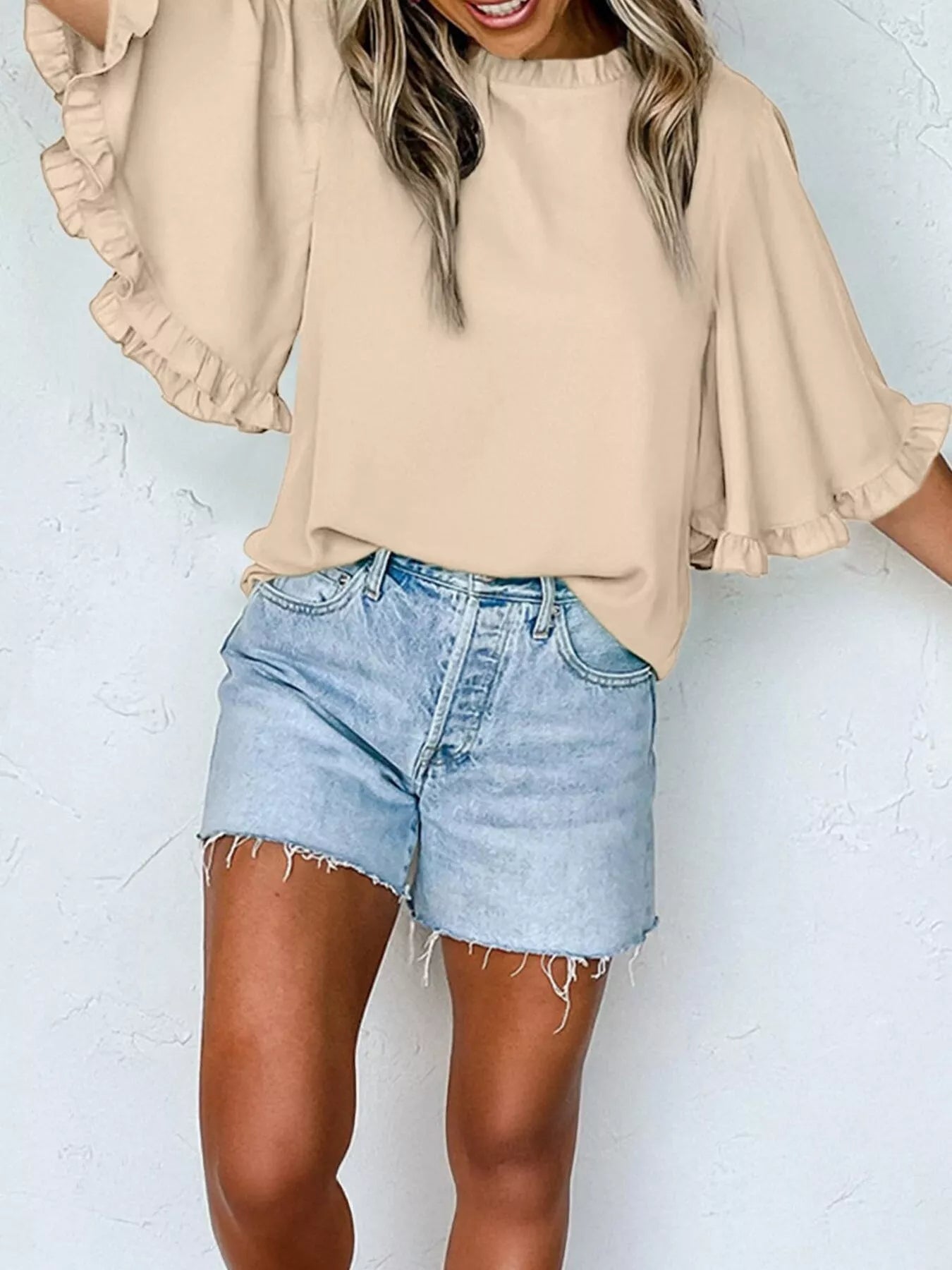 Ruffle Trim Half Sleeve Blouse 