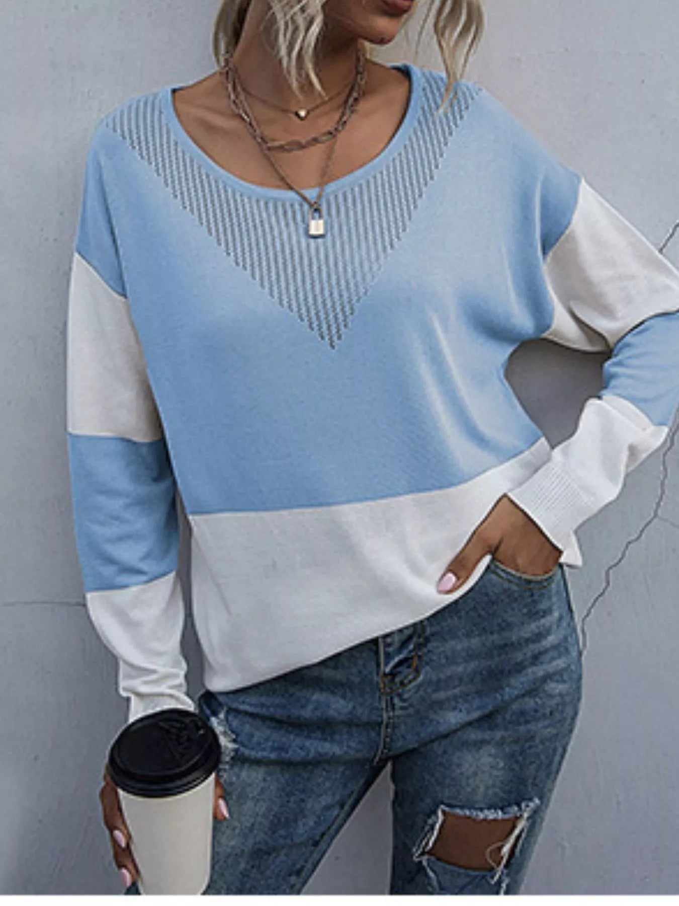 Color Block Round Neck Sweater 