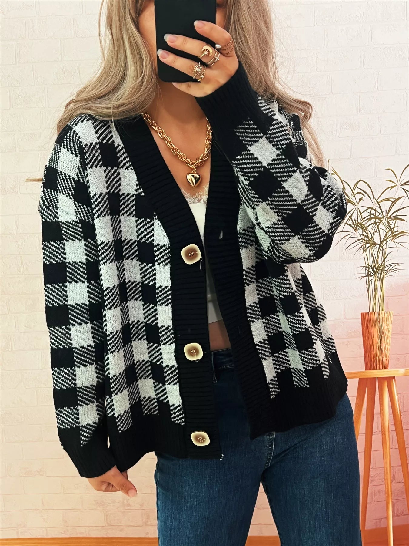 Plaid Button-Down Cardigan 