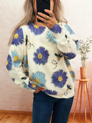 Pearl Detail Flower Round Neck Sweater 