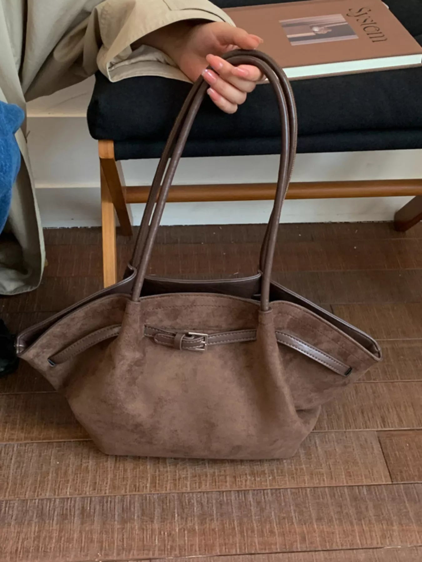 Solid Color Buckle Tote Bag 