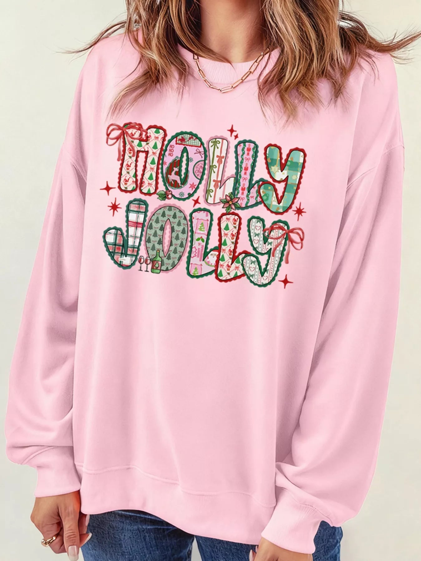 HOLLY JOLLY Cute Holiday Graphic Sweatshirt 