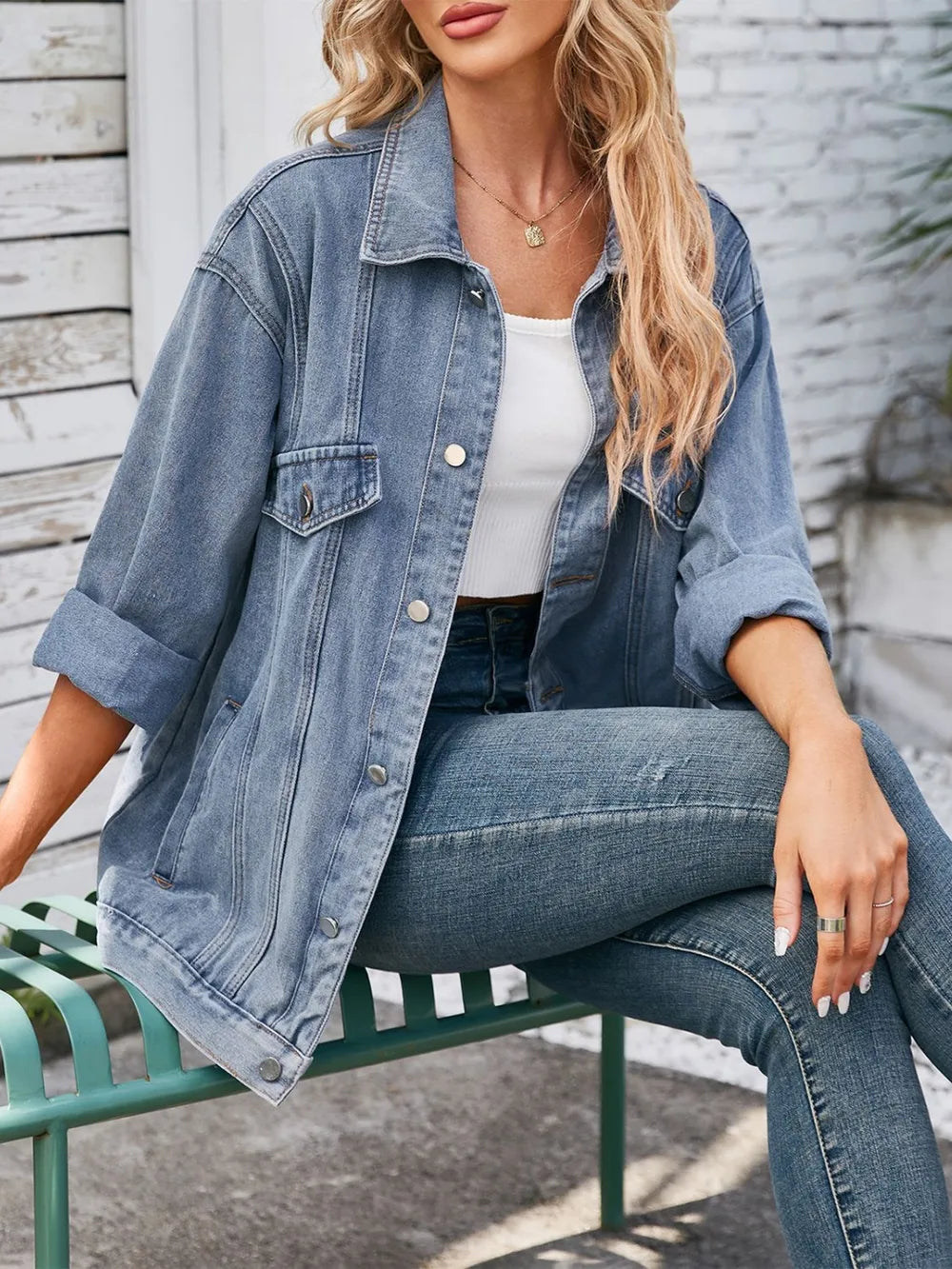 Button Up Long Sleeve Denim Jacket 