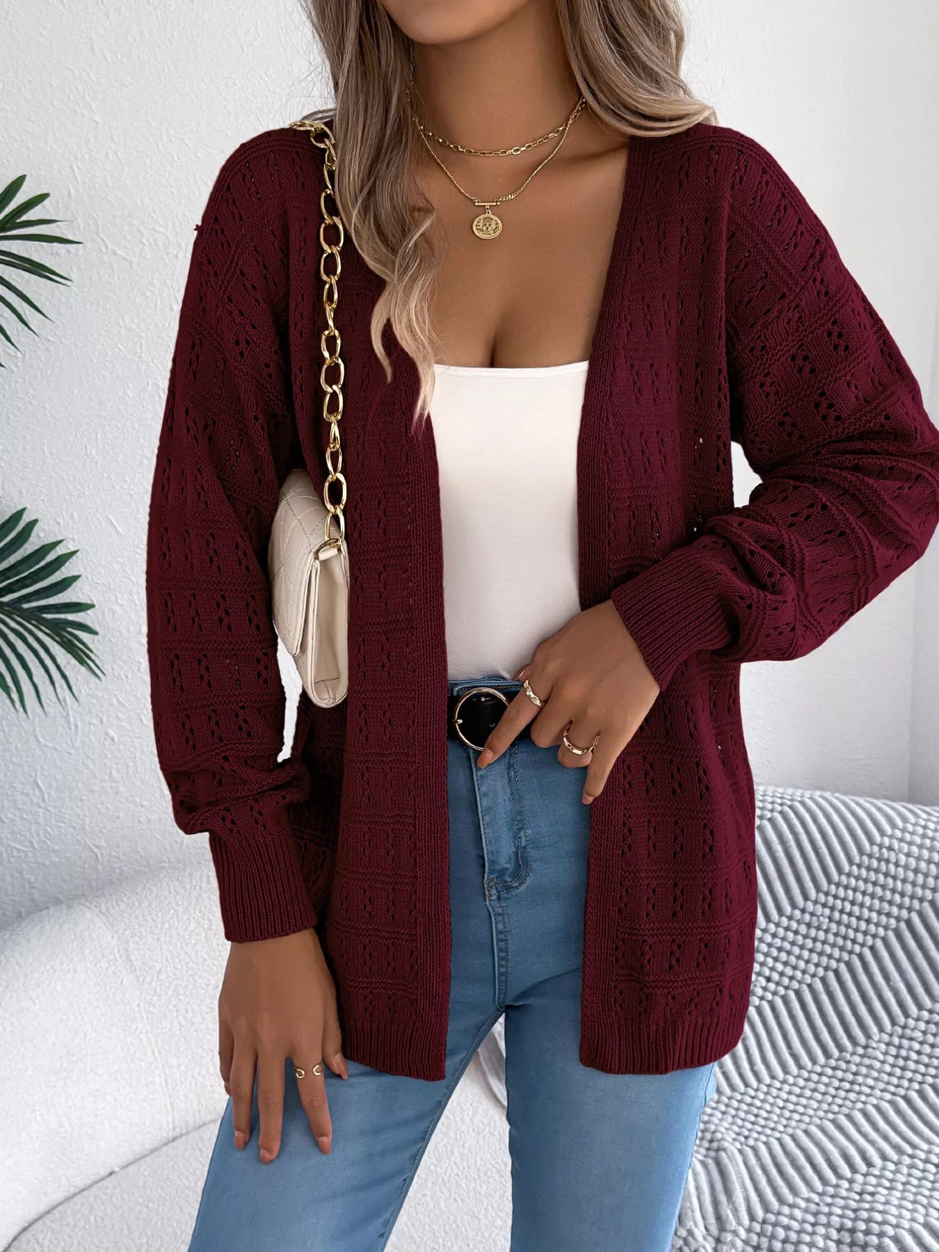Open-Front Crochet Knit Cardigan 