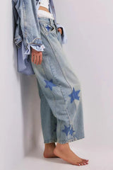 Contrast Star Wide Leg Jeans 