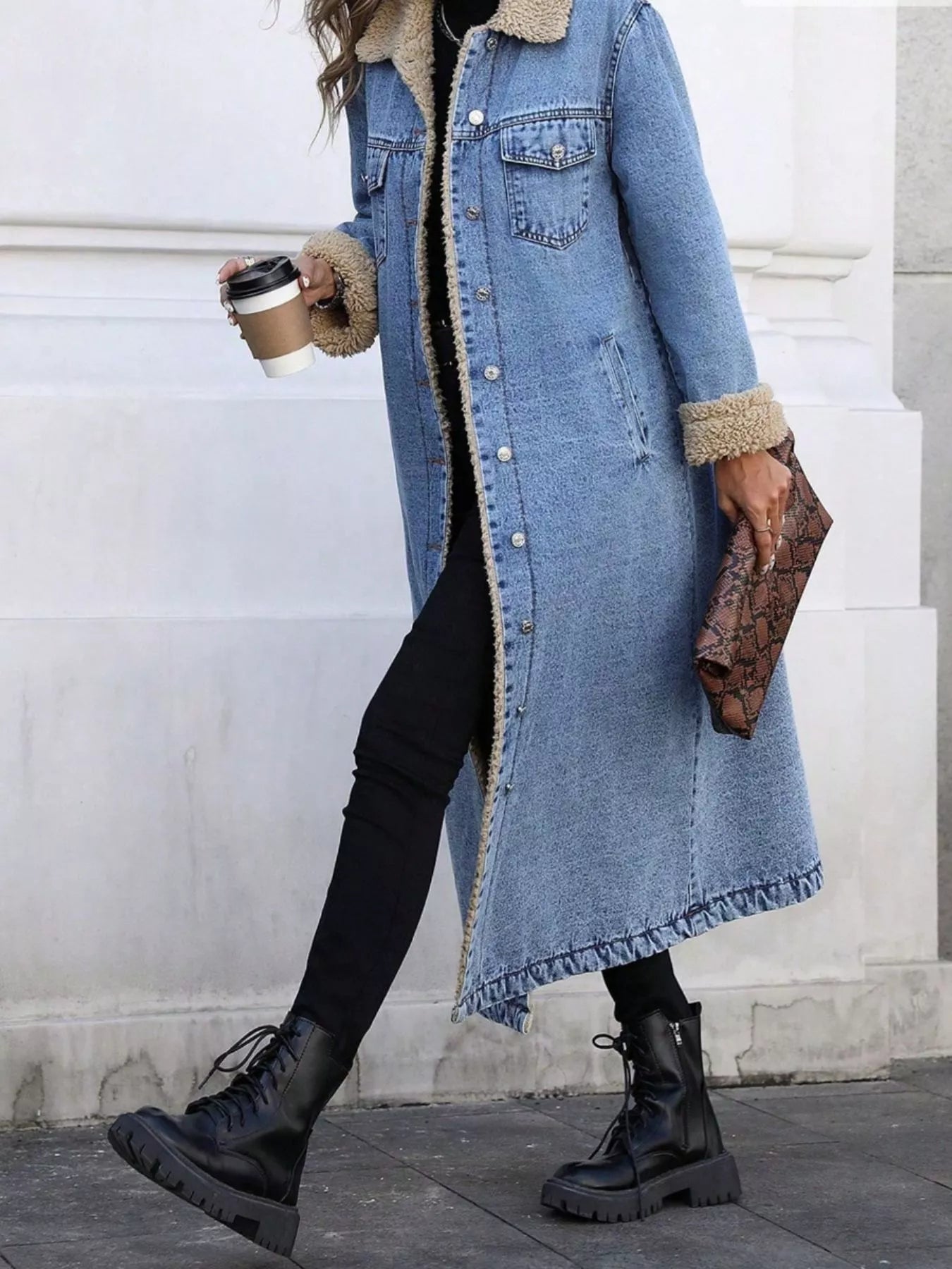 Sherpa Lined Longline Denim Jacket 