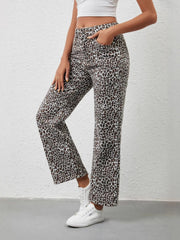 Leopard Print Wide Leg Jeans 