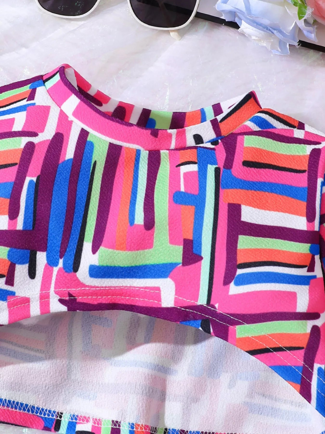 Children's Colorful Geometric Print Top & Jumpsuit Set 