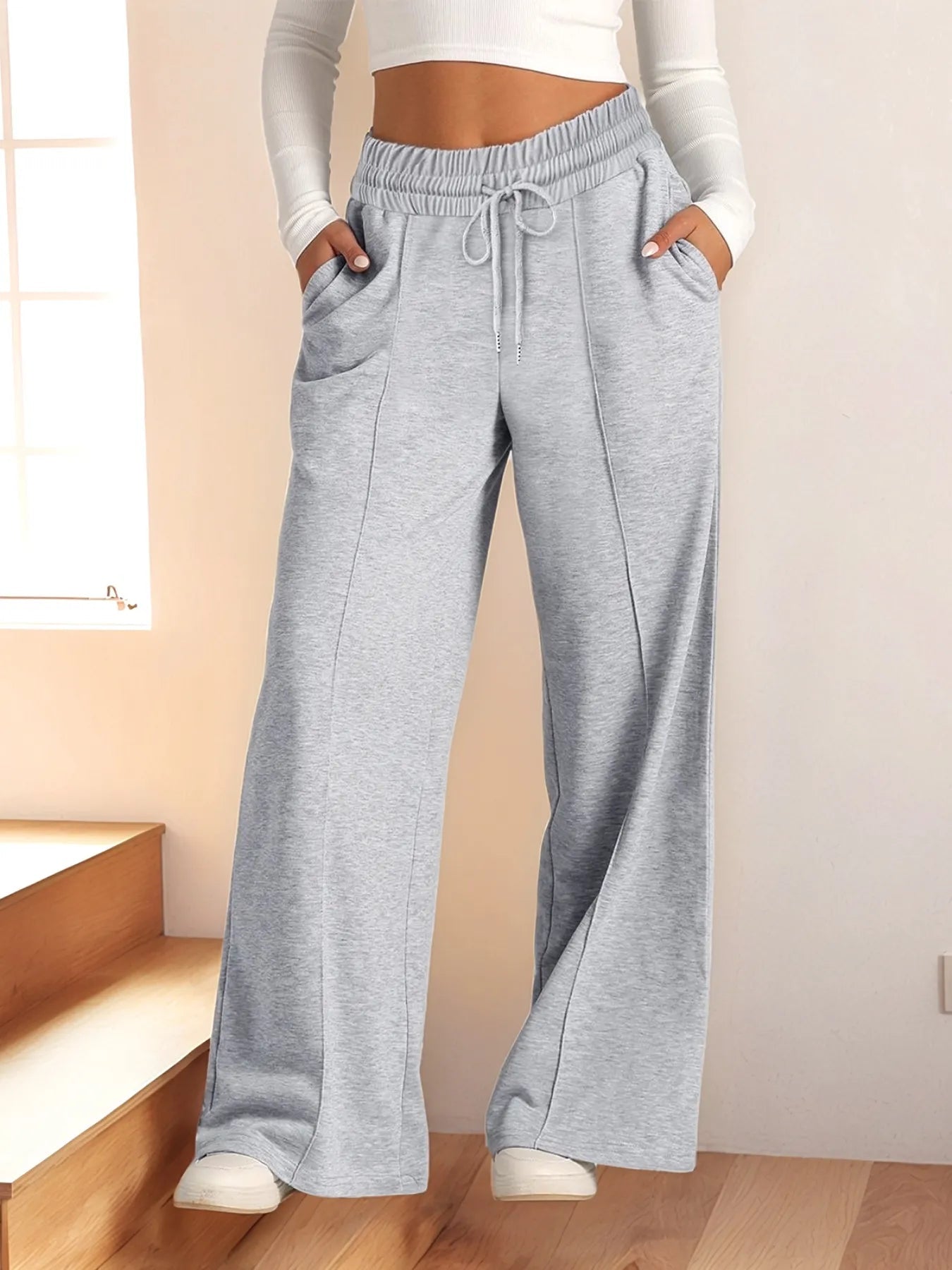 Full Size Drawstring Relaxed Fit Wide Leg Pants Plus Size 