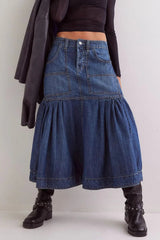Midi Denim Skirt with Pockets 