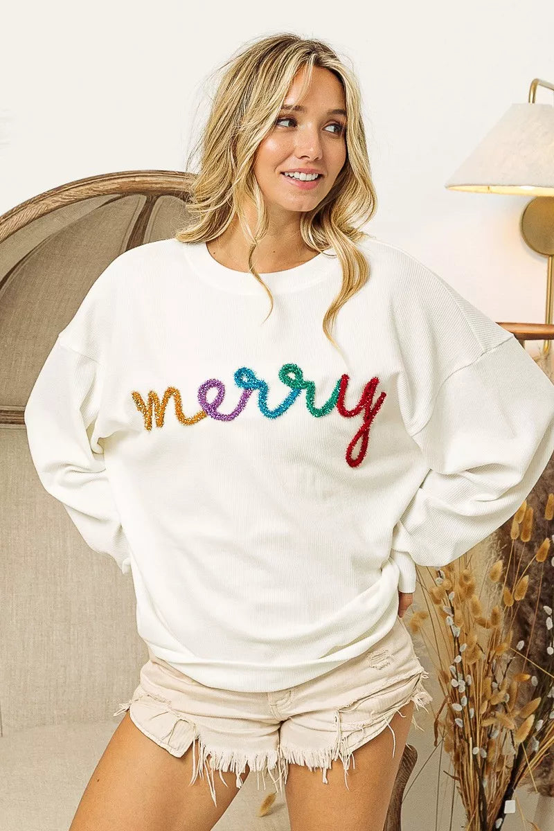 BiBi Merry Tinsel Lettering Drop Shoulder Sweatshirt 