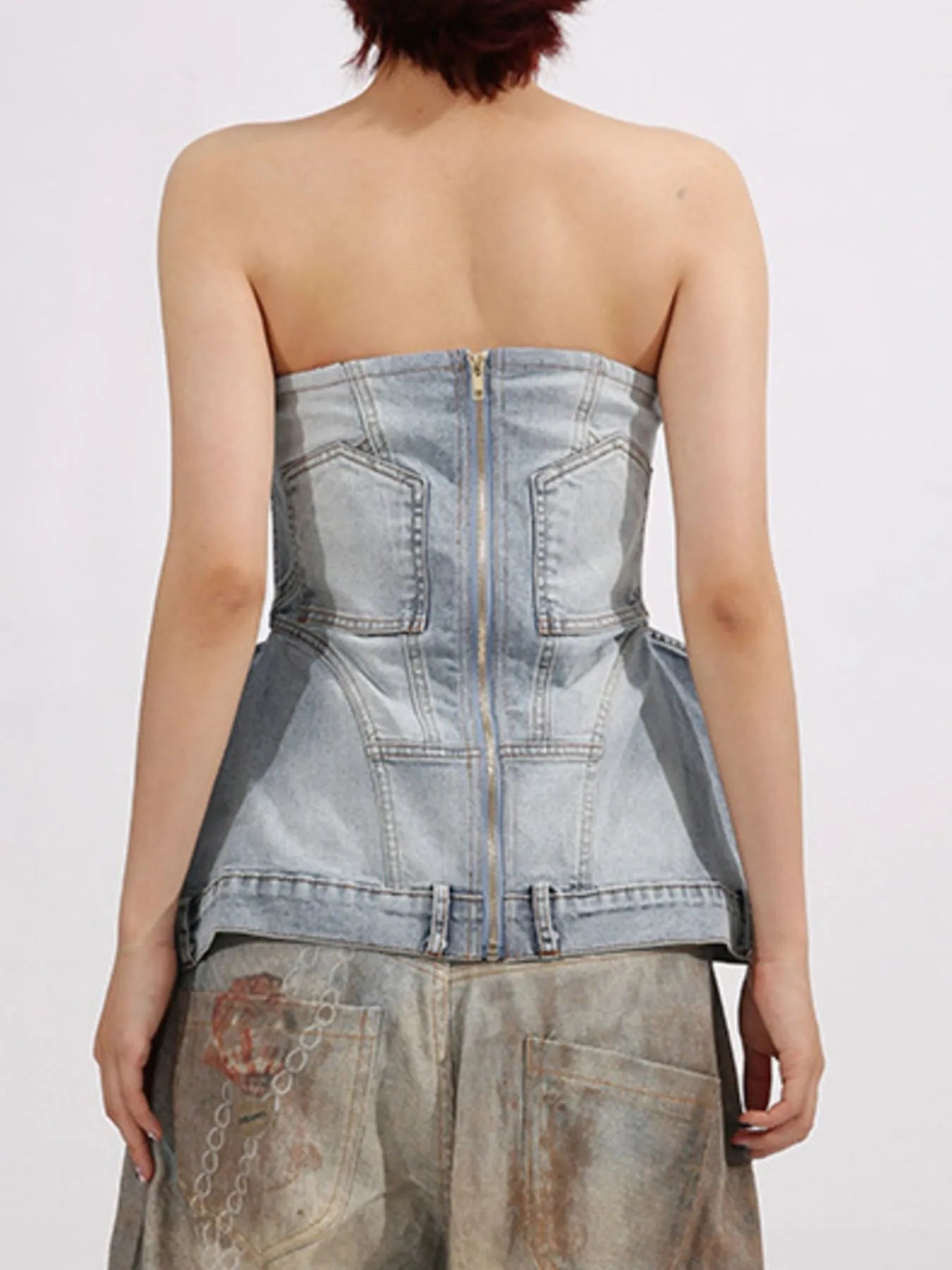 Zip Back Denim Tube Top 