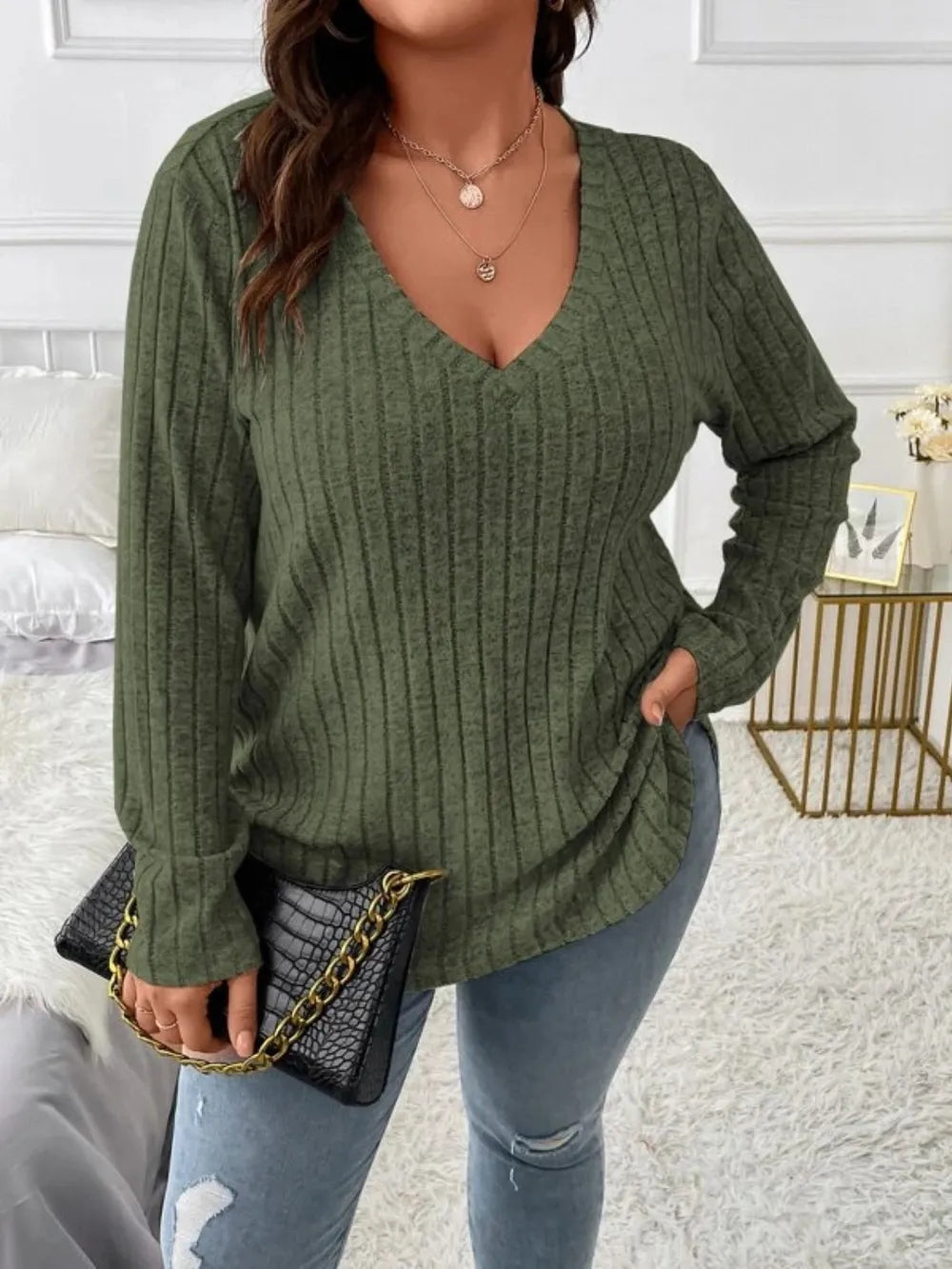 Plus Size V-Neck Long Sleeve T-Shirt 
