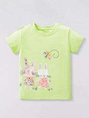 Children's Bunny Applique Short Sleeve T-Shirt 