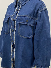 Pocketed Collared Neck Long Sleeve Denim Shirt 