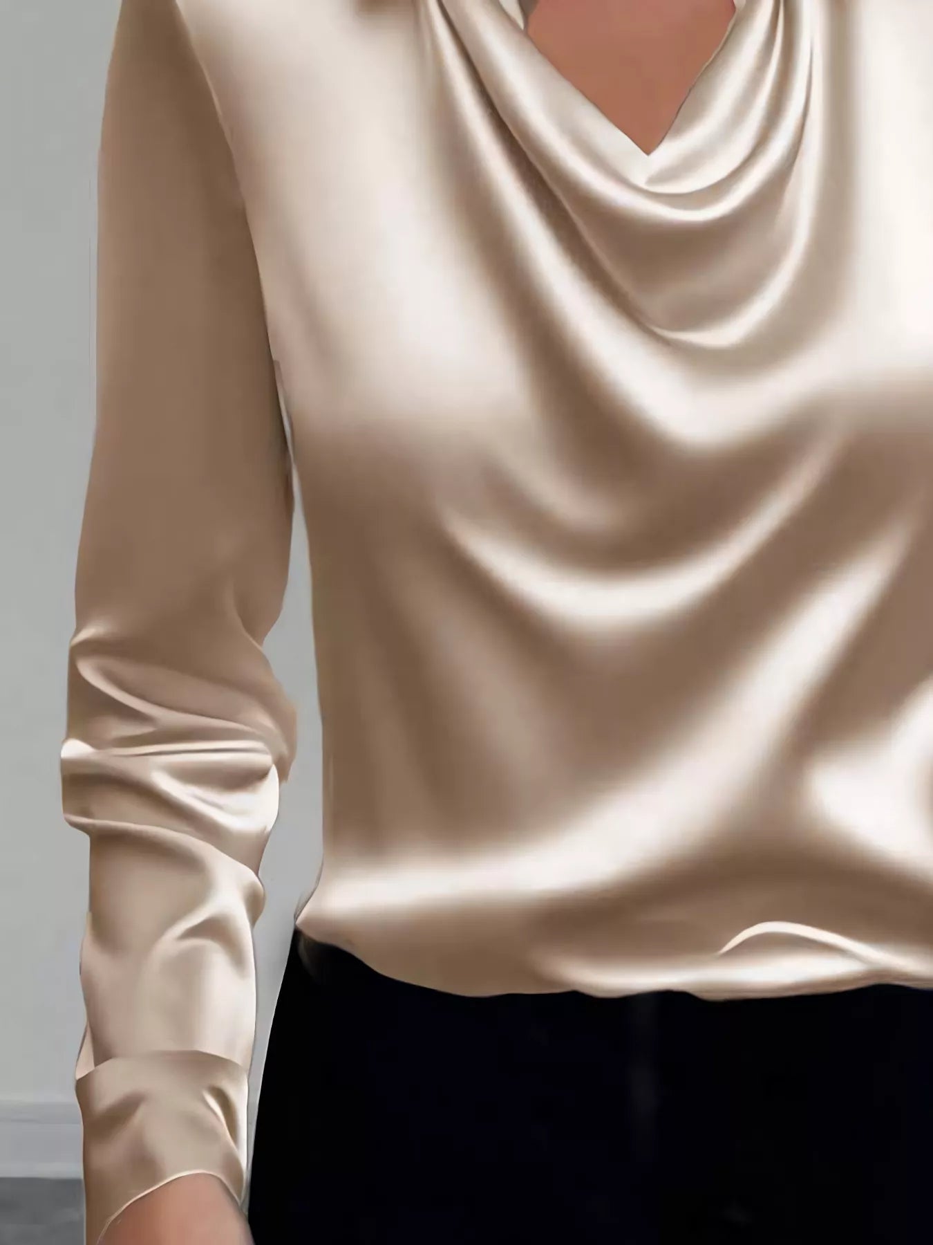 Satin Collared Neck Long Sleeve Blouse 