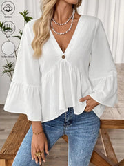 V-Neck Bell Sleeve Blouse 