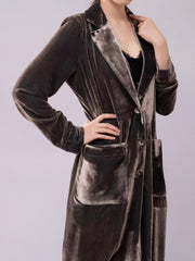 Velvet Lapel Collar Longline Coat 