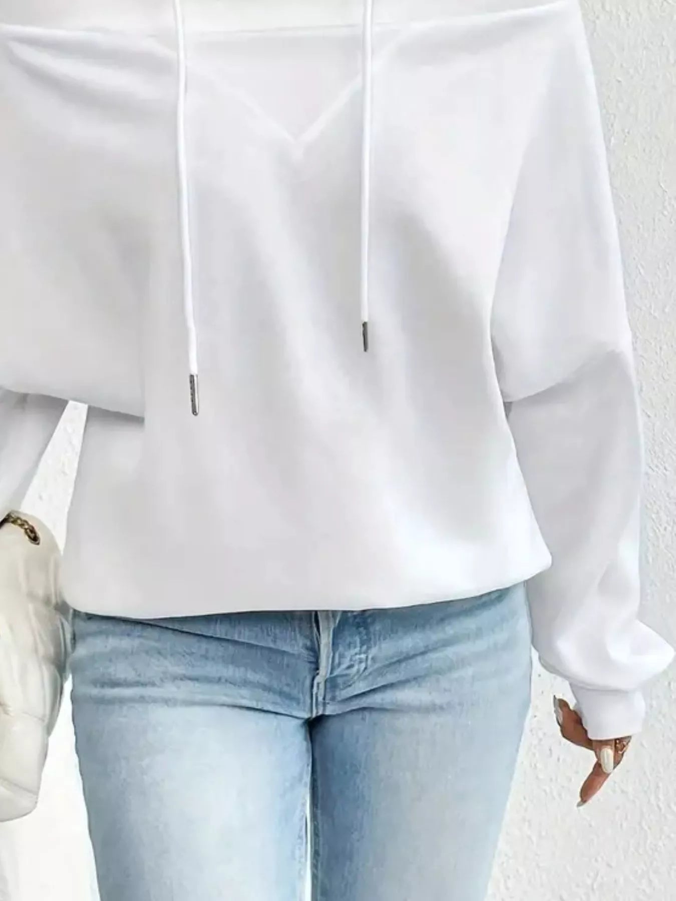 Full Size Off-Shoulder Drawstring Long Sleeve Top Plus Size 