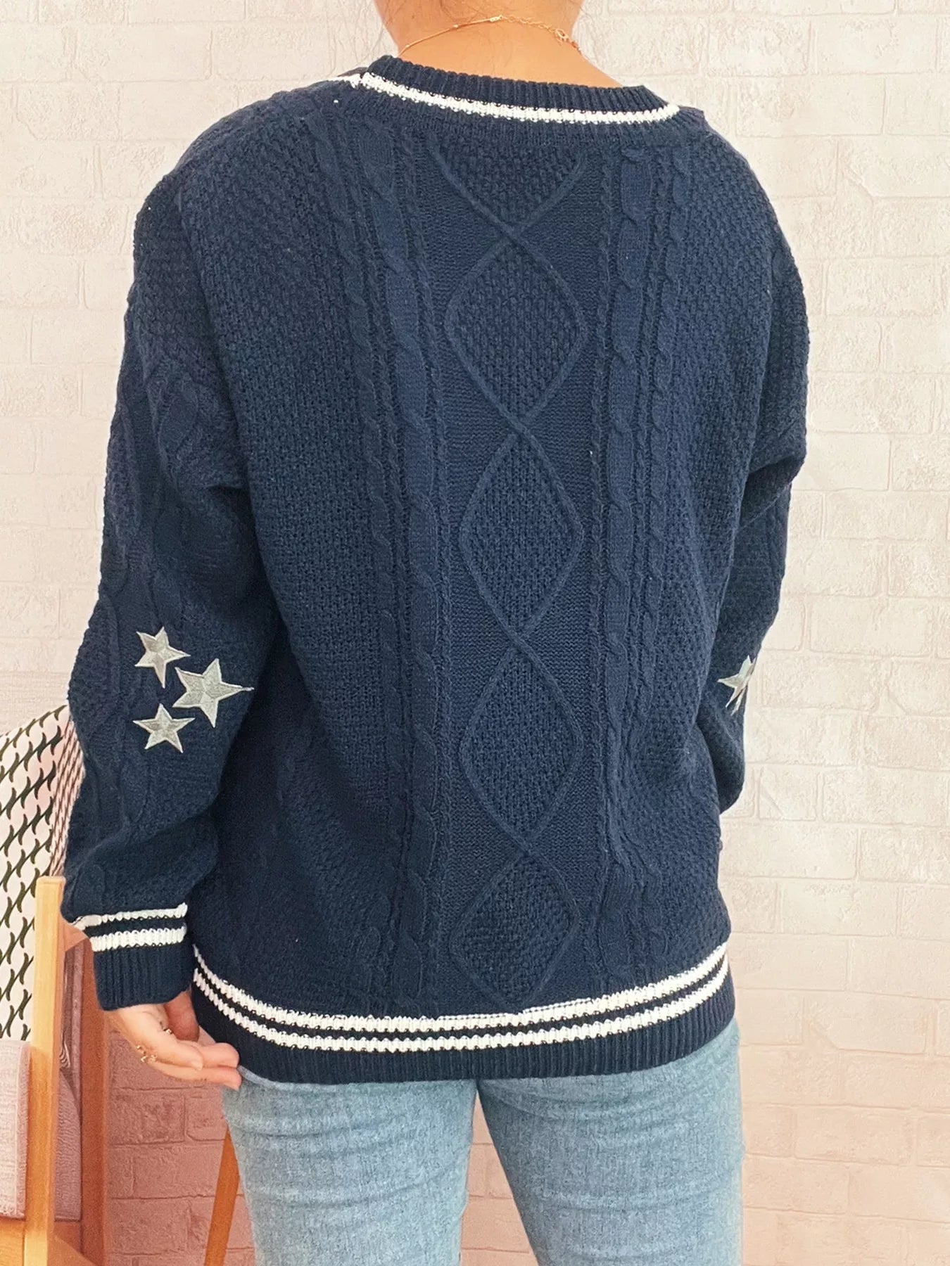 Star Pattern Button-Up Cardigan with Contrast Trim 