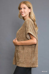 Umgee Open Front Knit Cardigan with Front Pockets 