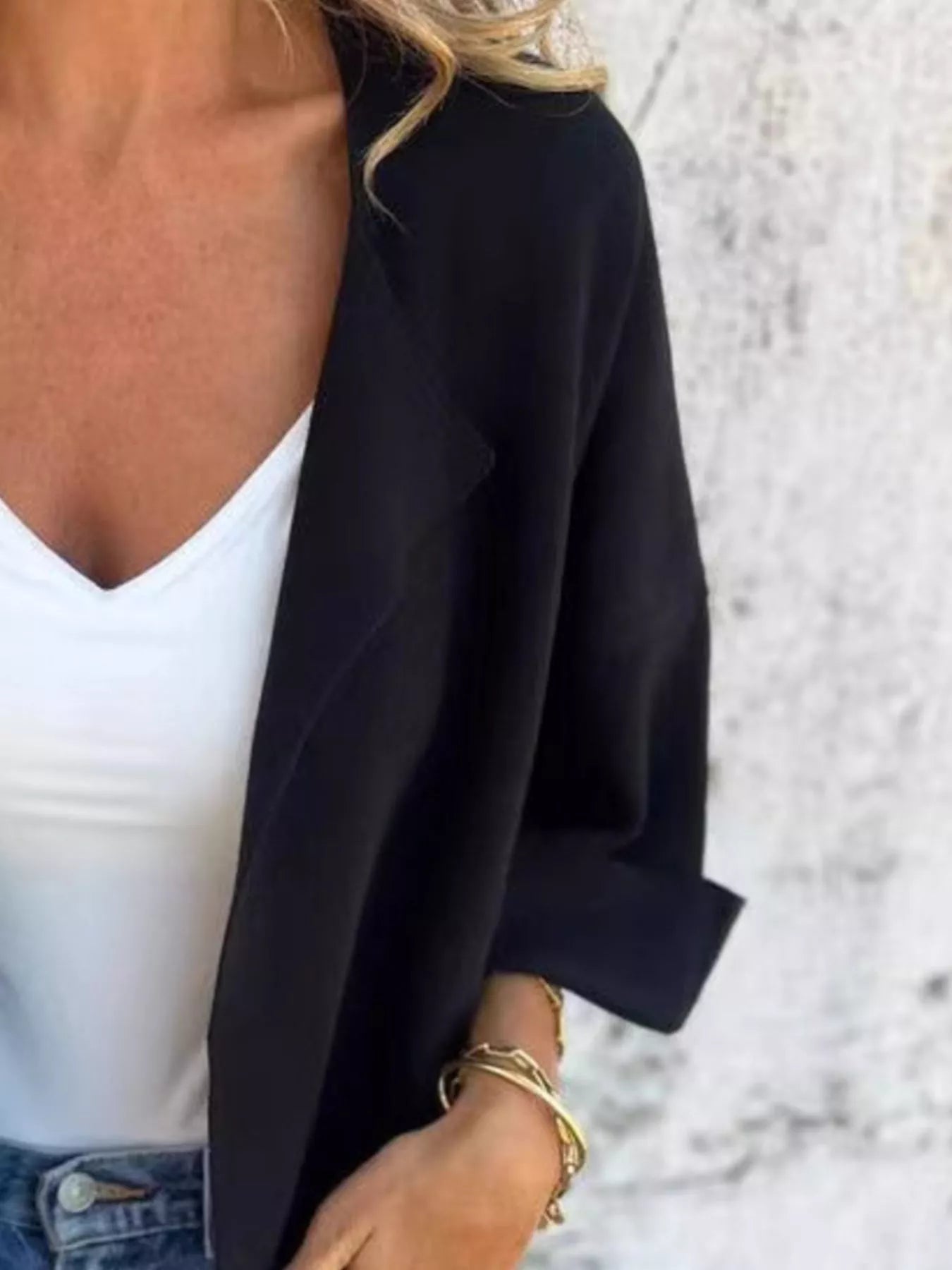 Full Size Open Front 3/4 Sleeve Casual Cardigan Plus Size 